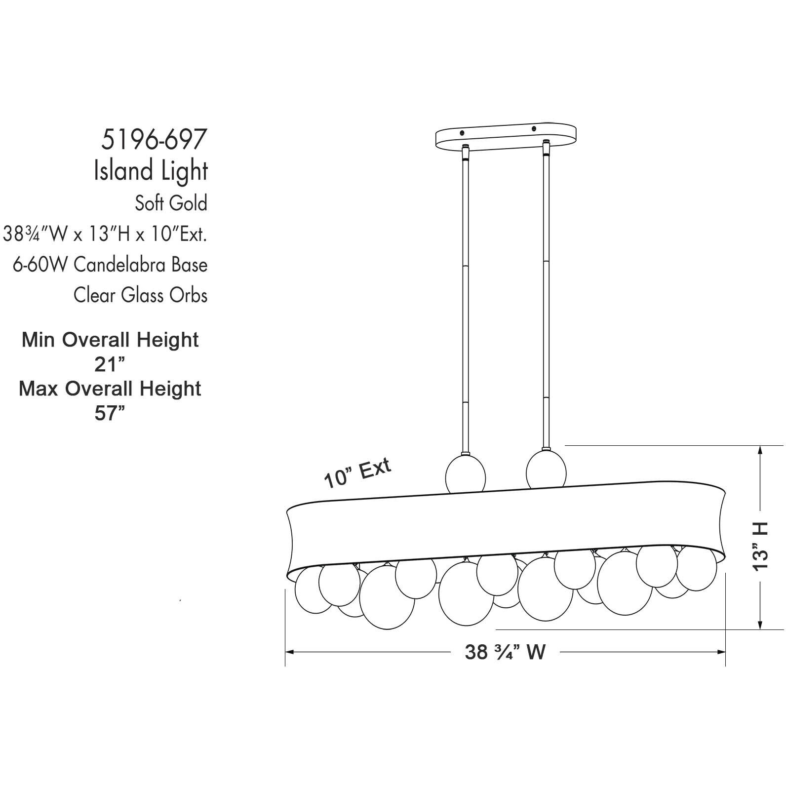 Verdi Square 6 Light 38.75 inch Soft Gold With Gold Leaf Island Light Ceiling Light